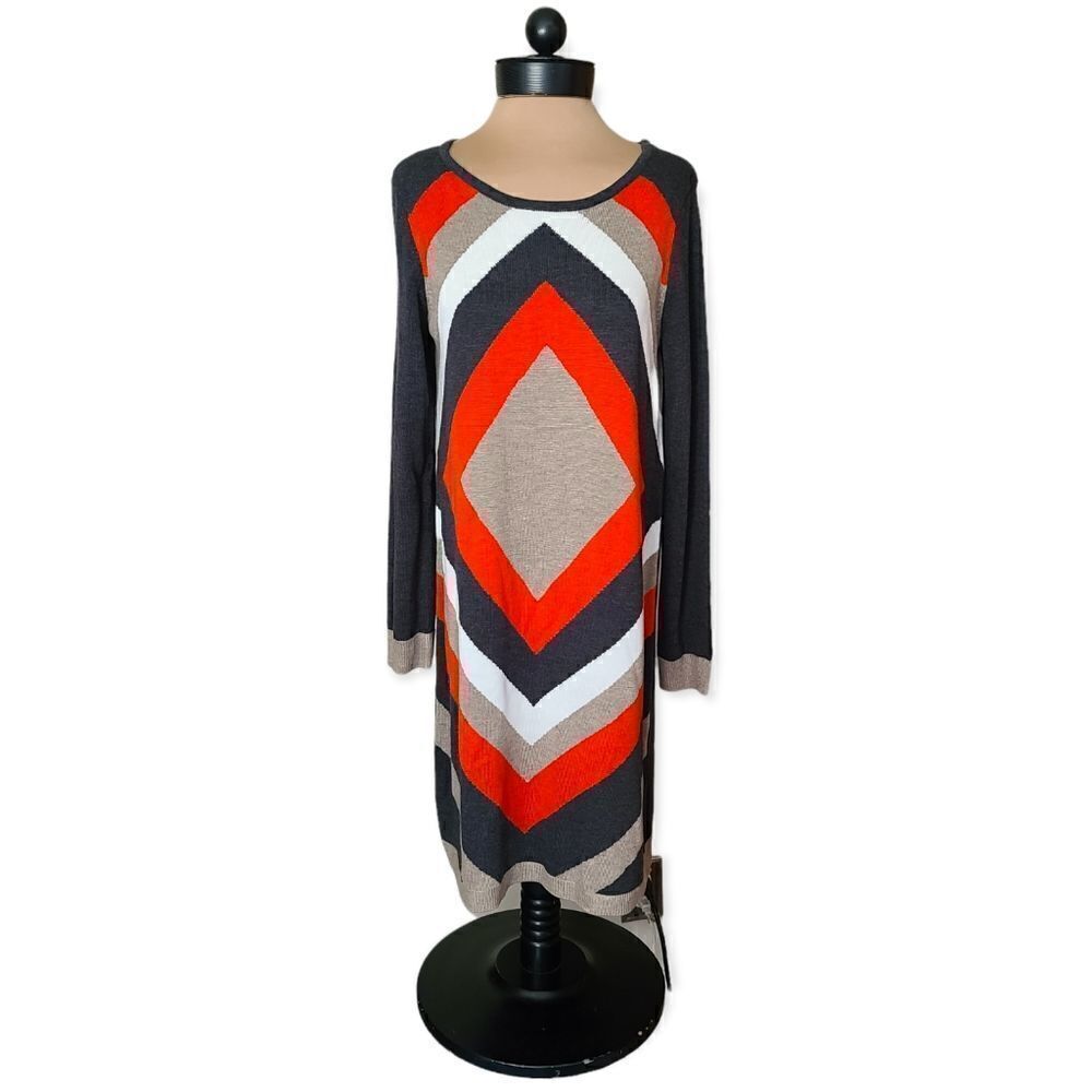 Eliza J Grey Colorblock Geometric Print Sweater Dress Size L